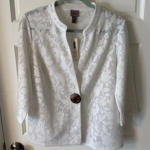 Easywear by Chico's White Lace Jacket 3/4 Sleeve One Button size 0 (Small) NWT